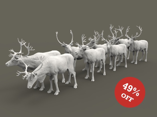 Reindeer Set 1:87 eight different pieces in Smooth Fine Detail Plastic