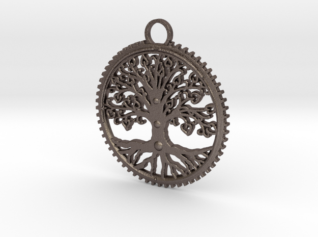 Tree Pendant in Polished Bronzed Silver Steel