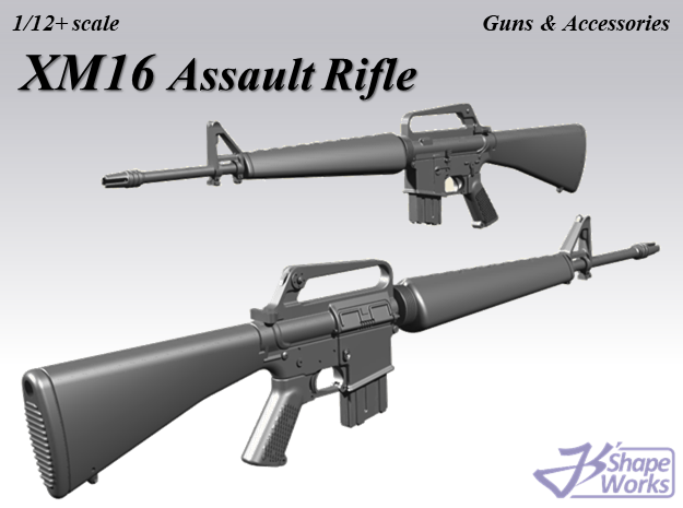1/12+ XM16 Assault rifle in Smoothest Fine Detail Plastic: 1:12