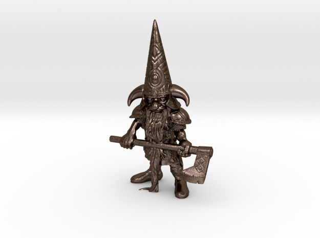 Guardin'Gnome with Axe in Polished Bronze Steel