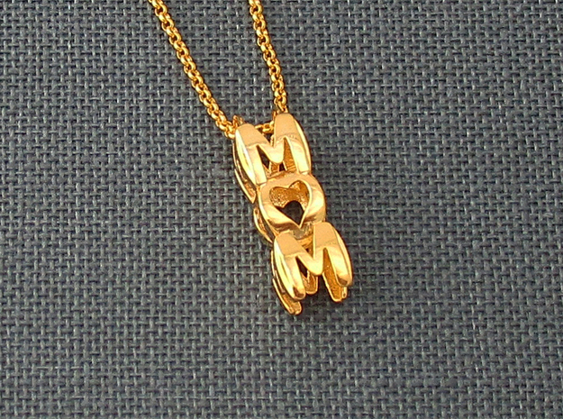 MOM - Pendant in Cast Metals in 18k Gold Plated Brass