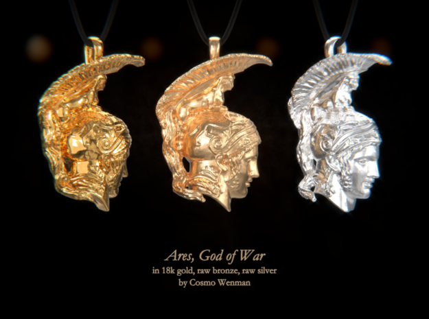 ARES, God of War necklace pendant (profile) in Natural Bronze