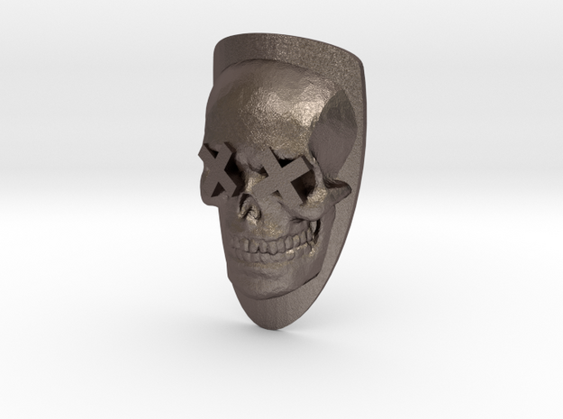 Skull Head Badge 37.5mm in Polished Bronzed-Silver Steel
