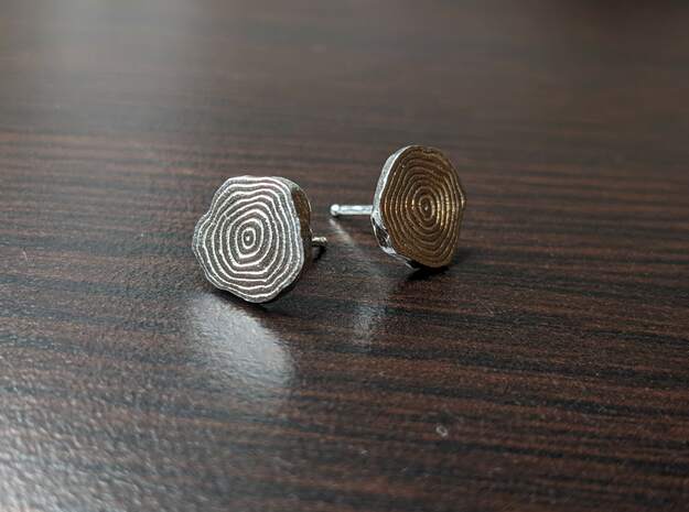 Tree Ring Earrings in Natural Silver