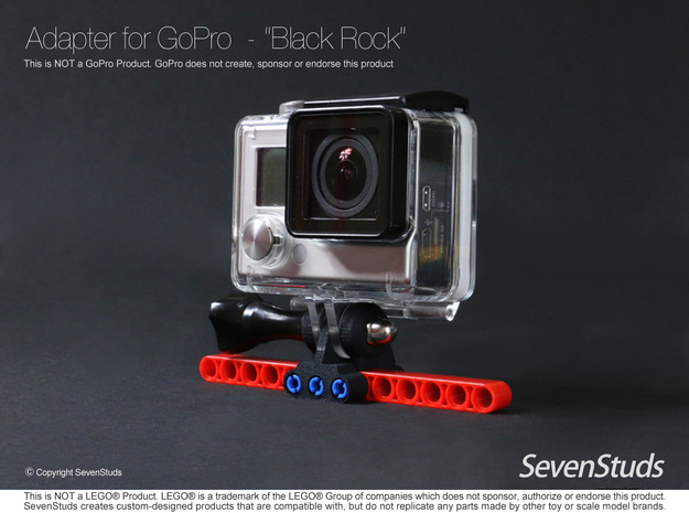  Adapter for GoPro and LEGO® Technic "Black Rock" in Black Natural Versatile Plastic