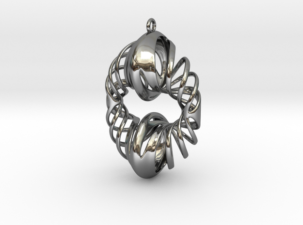'Fusion' Donut sculpture as a pendant. in Fine Detail Polished Silver