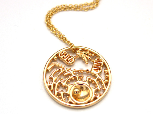 Animal Cell Pendant - Science Jewelry in 14k Gold Plated Brass
