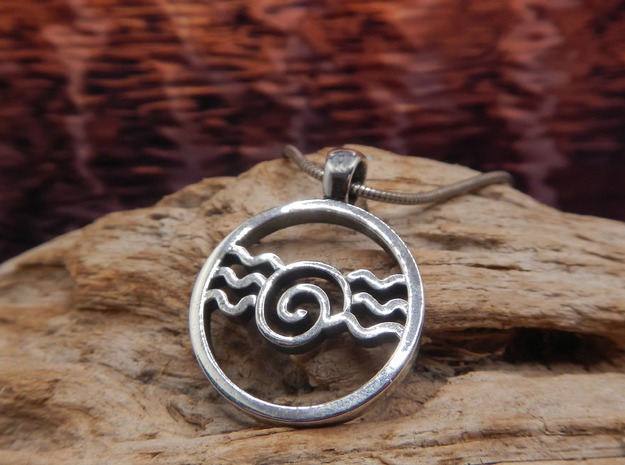 Snail and Waves Amulet in Antique Silver
