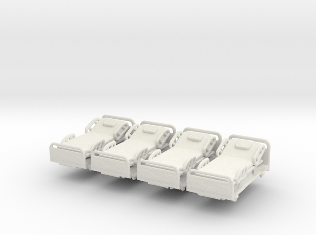 Modern Hospital Bed (x4) 1/100 in White Natural Versatile Plastic