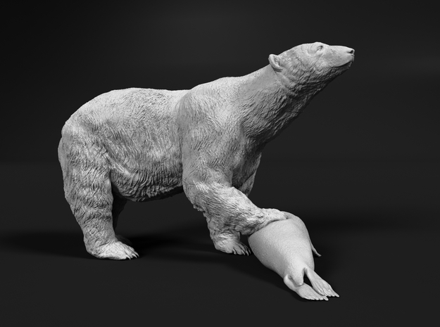 Polar Bear 1:35 Female with Ringed Seal in White Natural Versatile Plastic