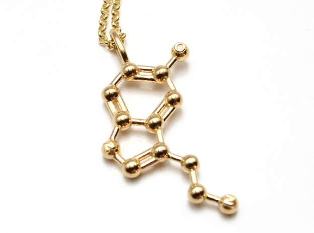 Serotonin Pendant - Molecular Jewelry in 14k Gold Plated Brass