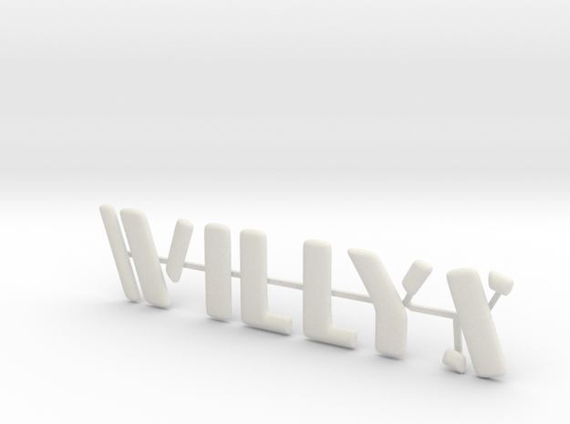 Willys Jeep Stamped look individual letters,4.4" in White Natural Versatile Plastic