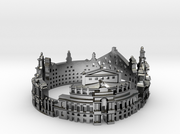 Dresden Skyline -Cityscape Ring in Polished Silver: 8 / 56.75