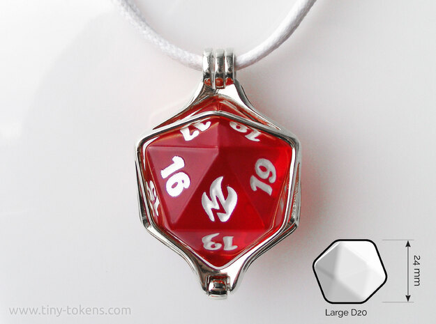 D20 Dice Cage Pendant - for 24 mm die in Polished Silver: Medium