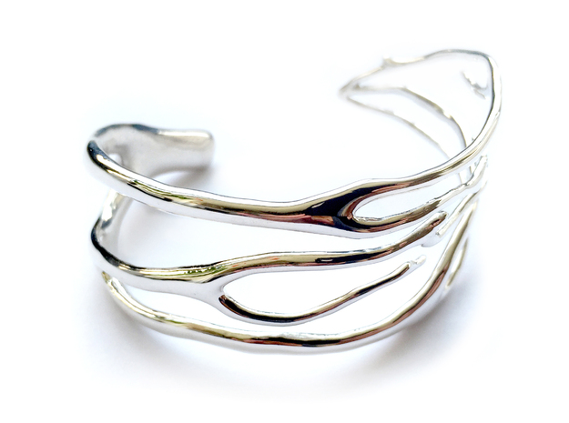 Coral 3 Branch Cuff Bracelet in Polished Silver
