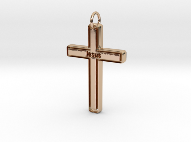 Jesus Outlíne Cross Pendant in 14k Rose Gold: Medium