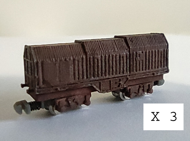 T Gauge - 1:450 Scale Telescopic Hood Wagon x 3 in Smoothest Fine Detail Plastic