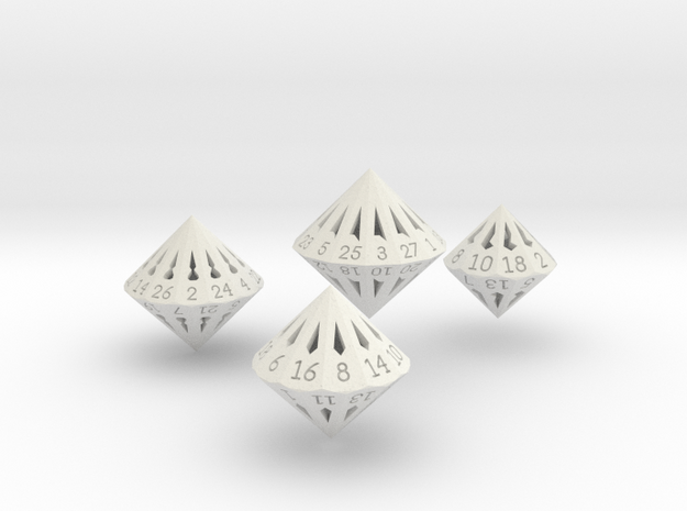 Large Dipyramidal Dice Set in White Natural Versatile Plastic
