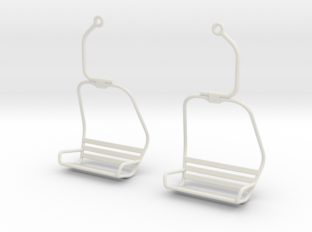 Ski Lift Chair Ear Rings in White Natural Versatile Plastic