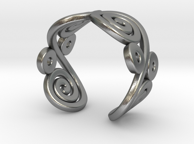 2 Spirals and ovals ring in Natural Silver