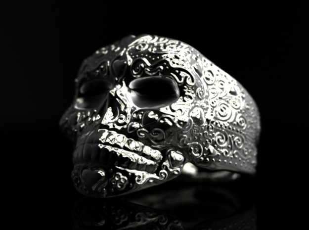 Day Of The Dead Ring - Size 12 in Polished Silver