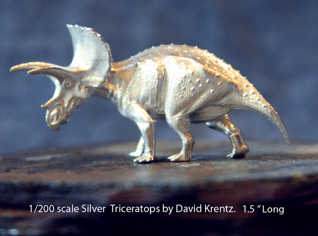 Silver Triceratops by David Krentz 1/200 scale in Natural Silver