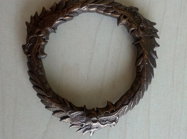 Triple Ourouboros Dragon Pendant in Polished Bronze Steel