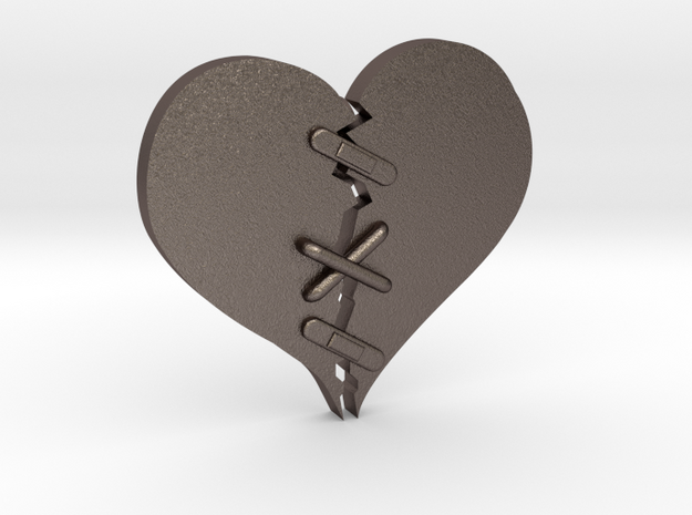 Fixed Heart  in Polished Bronzed Silver Steel