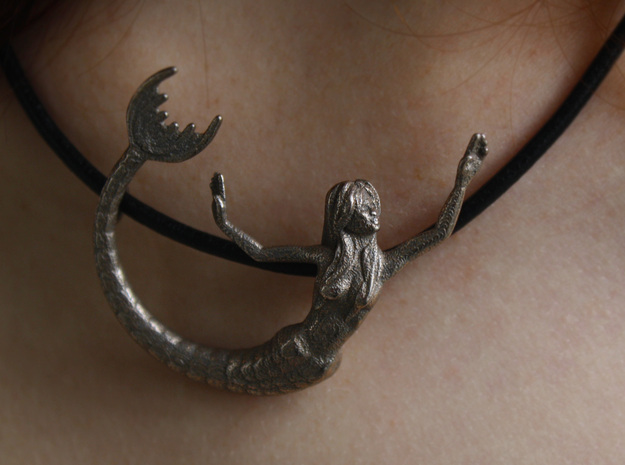 Mermaid Pendant in Polished Bronzed Silver Steel