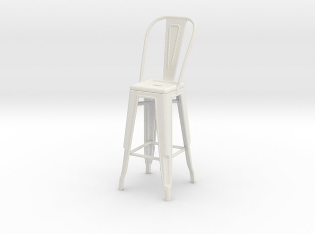 1:24 Tall Pauchard Stool, with High Back in White Natural Versatile Plastic