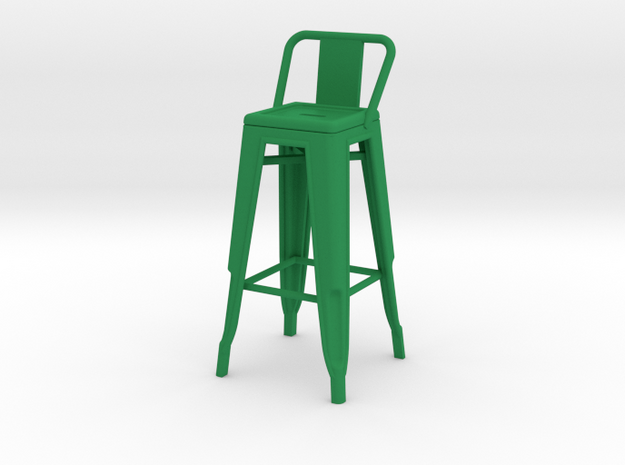 1:12 Tall Pauchard Stool, with Short Back in Green Processed Versatile Plastic