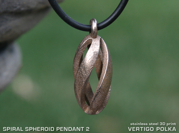 Spiral Spheroid Pendant 2 in Polished Bronzed Silver Steel