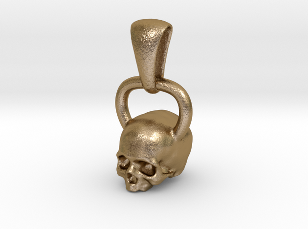 Kettlebell Skull Pendant .75 Scale With Bail in Polished Gold Steel
