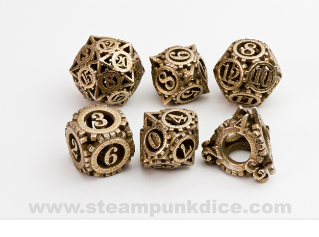 Steampunk Gear Dice Set noD00 in Polished Bronzed Silver Steel