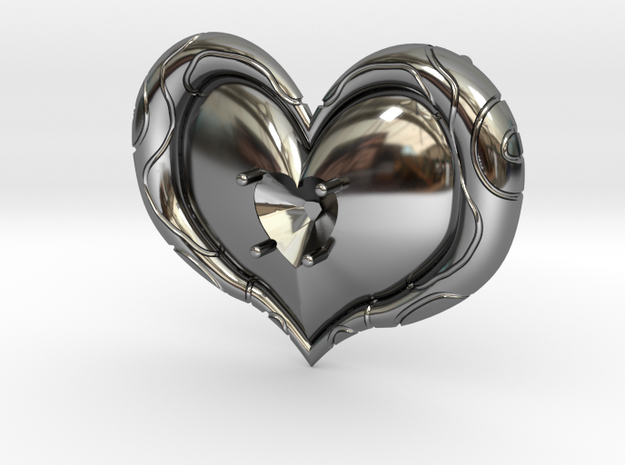 Twilight Princess Heart Container Gem Setting in Fine Detail Polished Silver