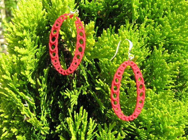 Torus Pattern 3 Earrrings in Red Processed Versatile Plastic