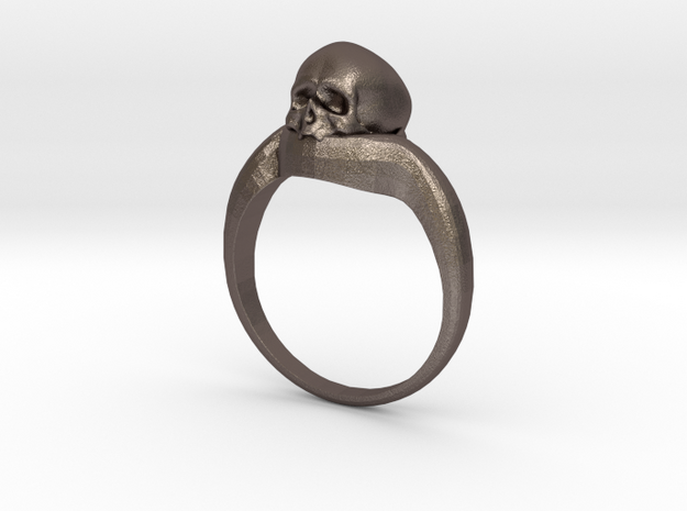 150109 Skull Ring 1 size 7 in Polished Bronzed Silver Steel
