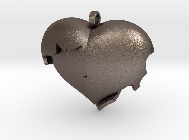 Broken Heart 1 in Polished Bronzed Silver Steel