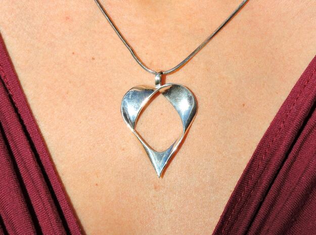 Mobius Band Heart Pendant in Fine Detail Polished Silver