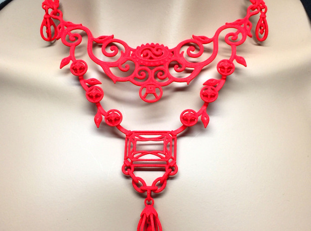Eloquent Vines Necklace - Modern Elegance Series in Red Processed Versatile Plastic
