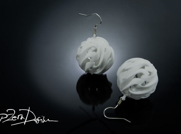 Globe Wave Earrings / Fireball Handmade Earrings in White Natural Versatile Plastic