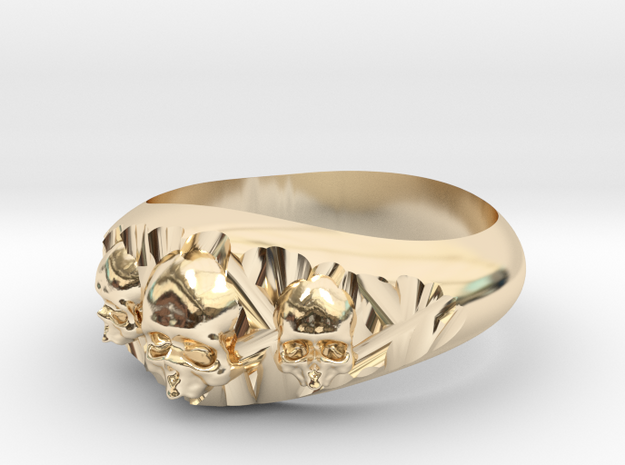 Cutaway Ring With Skulls Sz 11 in 14k Gold Plated Brass