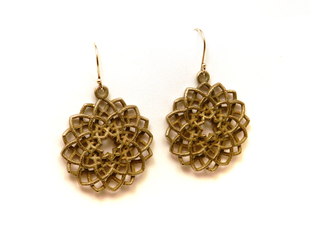 Mandala Flower Earrings in Polished Bronzed Silver Steel