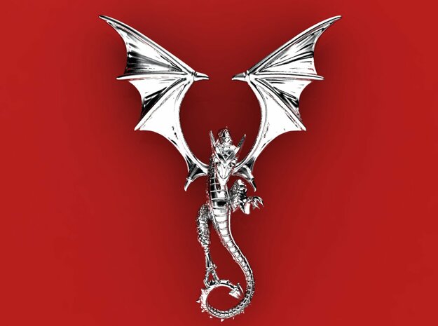 The Wyvern pendant.  in Polished Silver