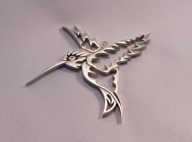 Tribal Hummingbird pendant in Natural Silver