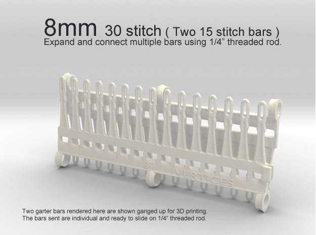30 tine knitting garter bar X 2 - 8mm v3 in White Processed Versatile Plastic