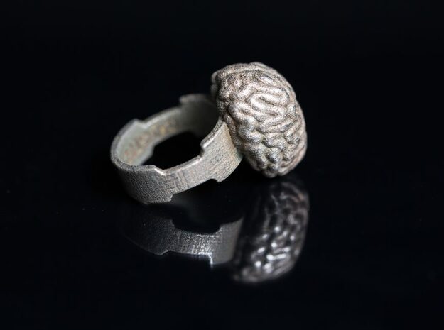 Cogito Ergo Sum Brain Ring in Polished Bronzed Silver Steel