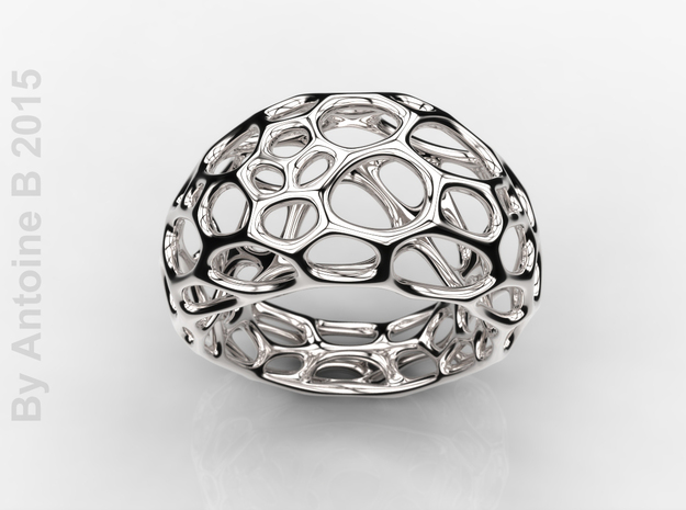 Bague Voronoï  in Fine Detail Polished Silver