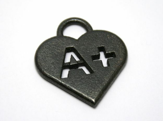 Blood type keychain [customizable] in Polished and Bronzed Black Steel