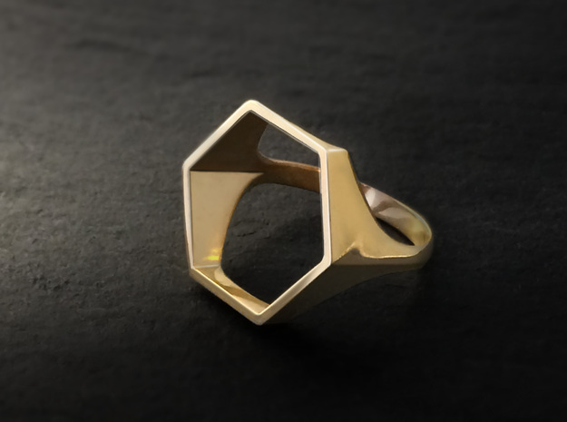 Hexagon Ring - Sz5 in 18K Gold Plated